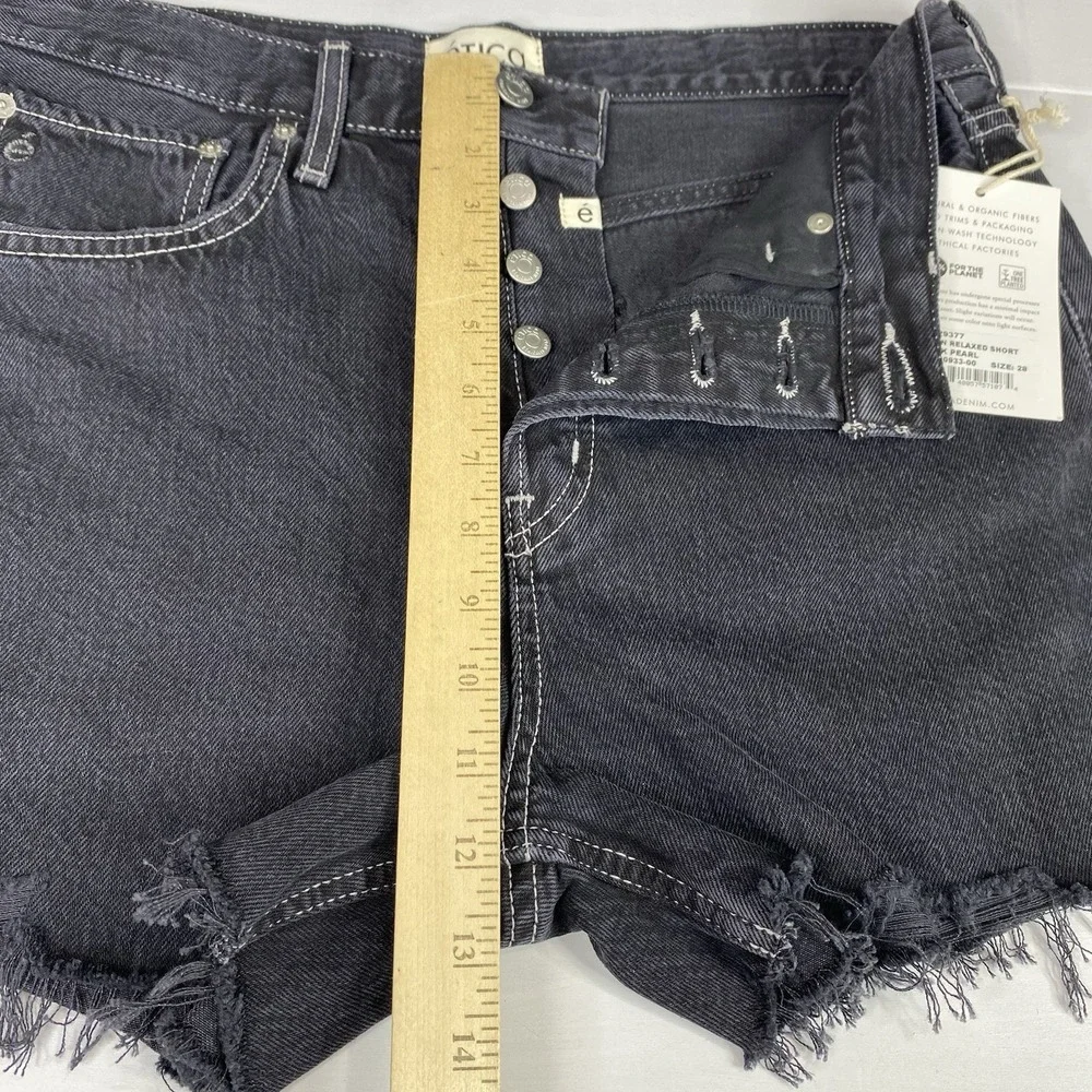 Etica Women Sz 28 Haven Relaxed Button Fly Shorts Cut-off Distressed Black Pearl